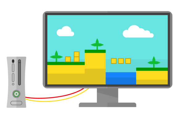 Video Game Icon: Console with Screen Graphics for Commercial Design